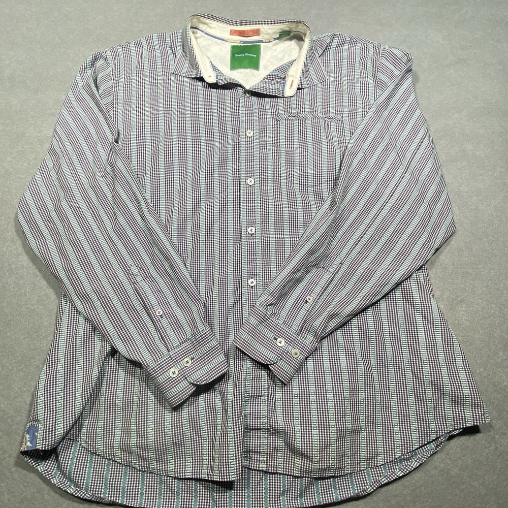 Tommy Bahama Mens XXL Cotton Long Sleeve‎ Button Down Blue Patterned Dress Shirt